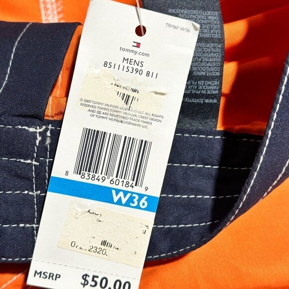 Tommy Hilfiger Men’s Board Shorts Swim Trunks Orange Navy Size 36 NWT - Picture 11 of 11